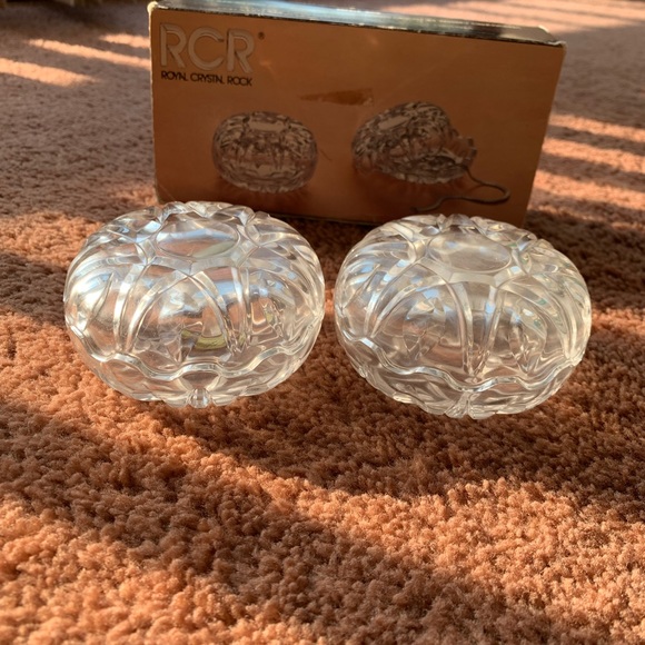 Italian Brand New Crystal Rock Candy Dish Ashtray Set of 2 New With Box Glass - Picture 4 of 5